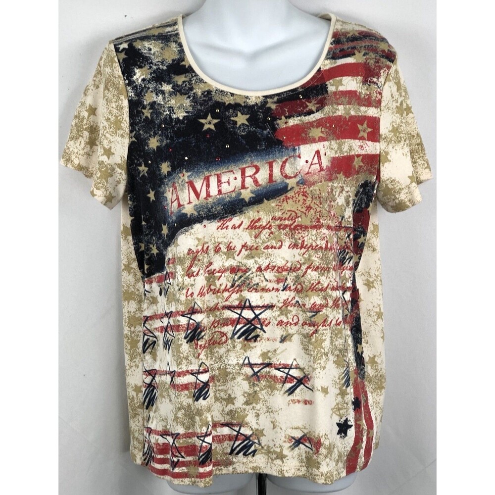 Holiday Editions Top T-Shirt L 4th Of July Americana Short Sleeve Cotton Tee USA